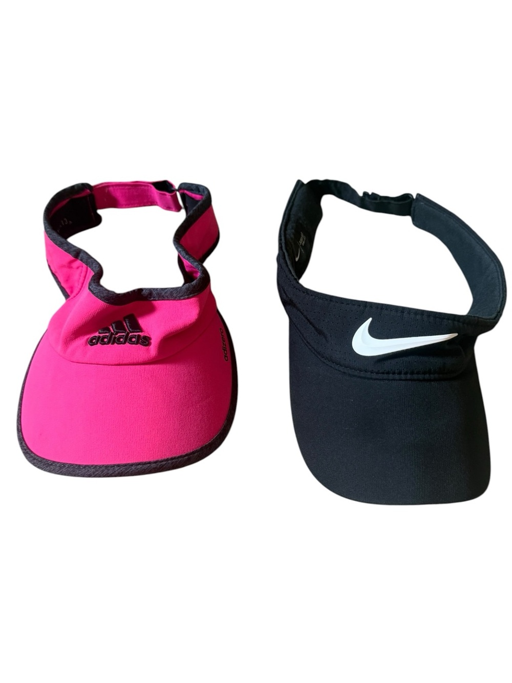 2 Visors Adidas Pink Visor Nike Black Visor Adjustable Climacool Run Golf Tennis